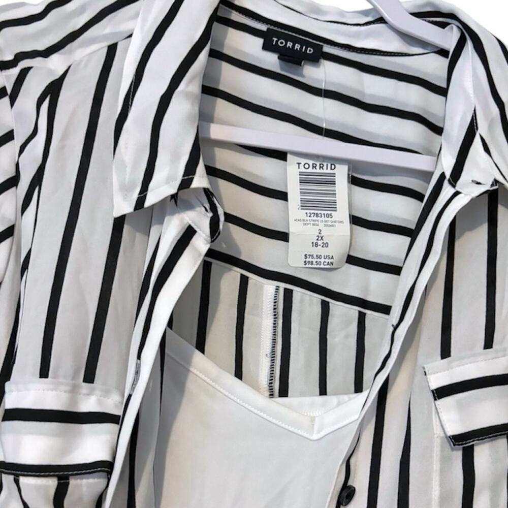 NWT Torrid Black & White Stripe Georgette Midi Shirt Dress (2X) - Picture 5 of 12